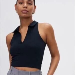 Abercrombie Fitch Soft Essentials Top S NWT Black Collared Knit Tank Y2K Basic